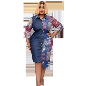 Abiti Estivi Eleganti da Donna di Design con Collo Alto, Stampa in Pizzo e Patchwork in Denim - Product Image 4