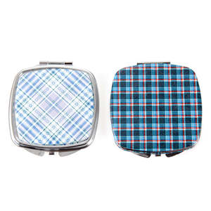 Plaid PU Leather <b>Square</b> Compact <b>Mirror</b> Rounded Edge Silver Electroplated Metal Frame Folding Dual Sided Pocket Makeup <b>Mirror</b> - Product Image 4