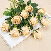 Heißer Verkauf Seiden rosen künstliche Blumen Champagner Dekoration künstliche Rosen knospe Seide Blumenstrauß