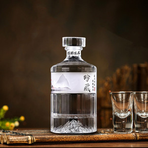 Di alta qualità chiaro vulcano a forma di alta selce bottiglia di vetro 250ml/500ml per Vodka Brandy vino <span class=keywords><strong>e</strong></span> Tequila con tappo di vetro - Product Image 5