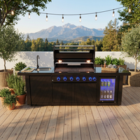 Îlot BBQ modulaire d'extérieur en acier inoxydable/noir avec réfrigérateur et évier pour patio et jardin
