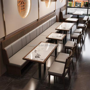 Lujoso marco de madera maciza cabina sofá Silla de ratán PU Borde de cuero mármol Mesa restaurante café Hotel muebles conjunto - Product Image 1