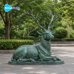 Sculpture de cerf couché en bronze antique, statue réaliste grandeur nature d'un fauve couché, ornement animalier pour jardin extérieur - Product Image 4