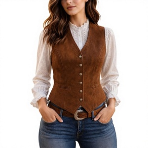 Gilet en cuir personnalisé pour femme, style ajusté, cuir véritable, fermeture boutonnée - Product Image 1
