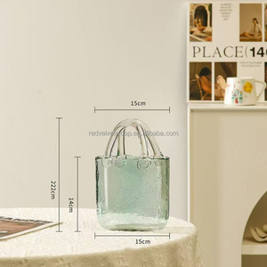 For Home Decor Luxury Transparent Green Pink Gray Crystal Decorative Flower <strong>Glass</strong> Handbag <strong>Vases</strong> Purse Hand <strong>Bag</strong> Shaped <strong>Vase</strong> - Product Image 6