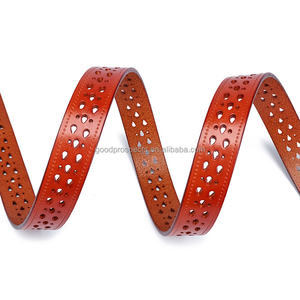Cinturón rojo <span class=keywords><strong>vino</strong></span> para mujer al por mayor de bajo volumen a la moda, cuero de vaca de 25mm de ancho y hebilla de Pin, cinturón de cuero hueco para mujer - Product Image 6