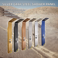 Panneaux de douche gris argenté brossé en acier inoxydable avec support au sol, fonctions thermostatiques, noyau de valve en céramique, quatre fonctions