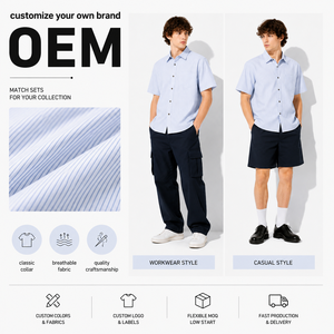 <span class=keywords><strong>Chemise</strong></span> à rayures pour homme avec logo personnalisé, manches courtes, boutonnée, coupe ample, style urbain décontracté, esthétique City Boy, OEM - Product Image 4