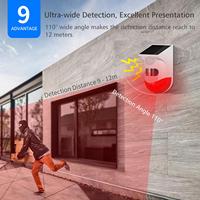 Sensor Gerak Inframerah Nirkabel Tenaga Surya 433MHz Detektor Siren Strobo Alarm 120dB IP65 Plastik PIR