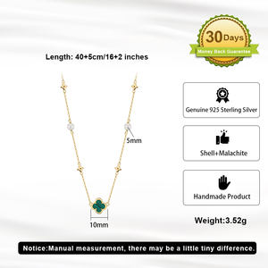 RINNTIN GMN62 batu alami empat daun bentuk semanggi Malachite dengan cangkang mutiara 925 perak murni rantai kalung alami wanita - Product Image 3