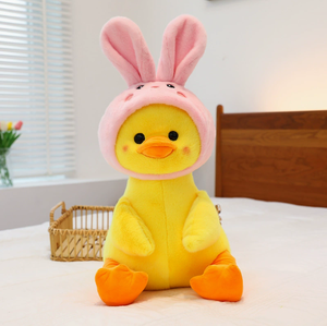 ตุ๊กตาเป็ดสีเหลืองมีฮู้ดสัตว์น่ารัก ชุดตุ๊กตาสัตว์นุ่มนิ่มหน้าแดง สำหรับห้องเด็กและเป็นของขวัญน่ารัก - Product Image 2