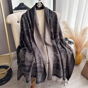 ファッションビンテージイスラム教徒Hijab Pashminaショールタッセルジャカードペイズリースカーフ冬用エスニックフリンジカスタムロゴ - Product Image 5