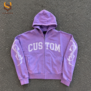 Conjunto Deportivo de Hombre, Pantalones Deportivos de Felpa Francesa de Algodón y Sudadera con Capucha y Cierre de Cremallera, Diseño con Estampado y Lavado Ácido - Product Image 4