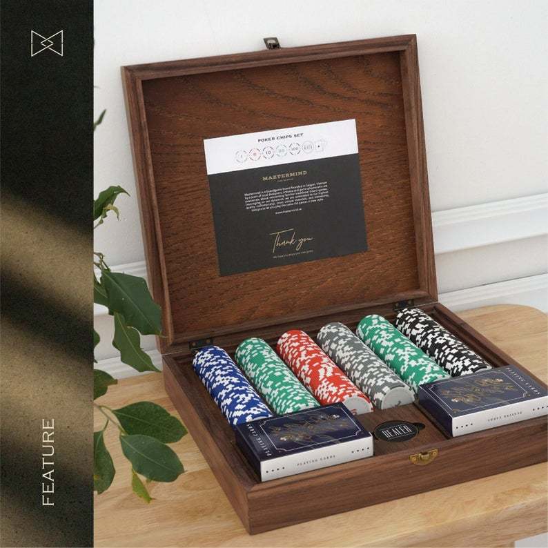 Coffret Poker De Luxe Iron & Glory – Boîte En Bois, 100 Jetons Personnalisés, Cartes, Jeton Croupier, Cadeau Pour Lui