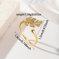 Anillo Abierto Delicado con Hoja Dorada Brillante y Circonitas Redondas, Ajustable, para Uso Diario, Fiestas o como Regalo