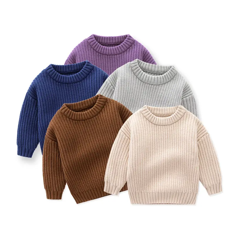 Instagram Flash Unisex-Baby-Sweater Baumwolle Mädchen Jungen Überzug Rundhalsausschnitt Pullover Herbst Winter lockerer gestrickter Mantel hochwertig