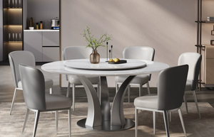 Mesa de comedor y silla de plato de roca de lujo ligero italiano mesa de comedor redonda pequeña y moderna para el hogar - Product Image 5