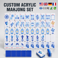 Jeu de tuiles de mahjong américain en acrylique personnalisé, 160 pièces avec étui de voyage, logo gravé, OEM, vente en gros, coffret cadeau haut de gamme prêt à l'emploi
