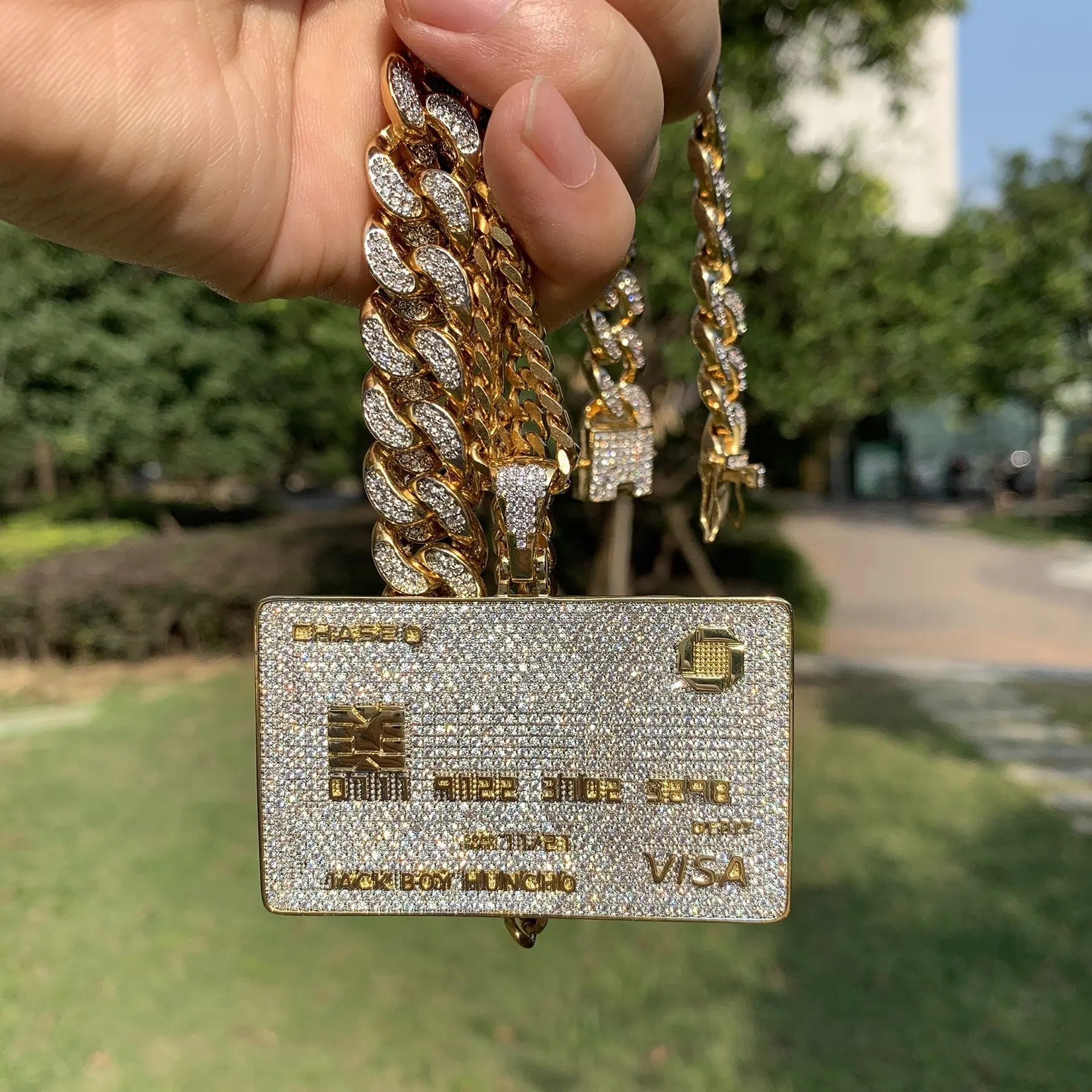 2022 New Arrival High-end Hiphop Jewelry Iced Out Colorful Zircon Credit Card Bank Card Shape Pendant Necklace for Men