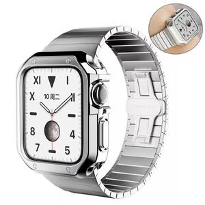 เคส + สายสแตนเลสสำหรับ <span class=keywords><strong>Apple</strong></span> <span class=keywords><strong>Watch</strong></span>,สายรัดข้อมือแบบหัวเข็มขัด Iwatch ซีรี่ส์<span class=keywords><strong>7</strong></span> 6 5 4 3 SE ขนาด44มม. 41มม. 45มม. 40มม. 38มม./42มม. - Product Image 1