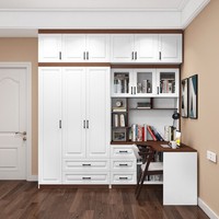 Ensemble de chambre à coucher moderne et minimaliste personnalisé pour petite chambre, avec armoire, bureau d'angle et bibliothèque intégrés, en bois, pour enfants