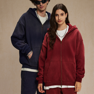 Logotipo de impresión personalizado OEM en stock Invierno Polar para hombre Vintage lavado sudaderas con capucha de peso pesado Sun Faded ácido lavado con cremallera sudaderas con capucha - Product Image 1