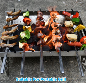 Ensemble de brochettes de barbecue à poignée isolante thermique innovante-6 bâtonnets de barbecue larges en acier inoxydable pour gril de barbecue-Métal plat 16.5" - Product Image 6