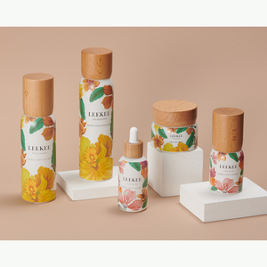 竹製パッケージ マットホワイトガラス 化粧品用天然木蓋付きボトルとジャー - Product Image 2