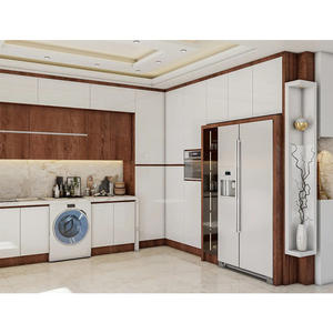 Conceptions de stratifié de membrane de PVC d'armoires suspendues de cuisine Arabie saoudite Conception de cuisine d'armoires de cuisine en chêne rouge - Product Image 3