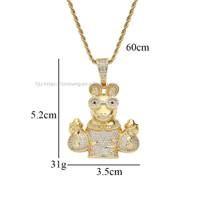 จี้รูปมือสัตว์พร้อมเหรียญดอลลาร์, จี้รูปสัตว์การ์ตูนฮิปฮอปประดับทองแดงและเพทาย, สร้อยคอรูปถุงเงิน - Product Image 1