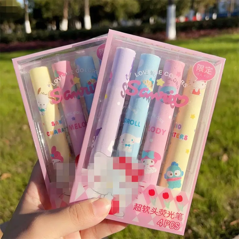 Kawaii mignon dessin animé créatif cadeau papeterie marqueur stylo en gros 4 pièces-set mélodie surligneur stylo