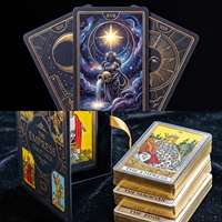 Service d'impression de cartes de tarot personnalisées avec noyau noir 330 g/m², finition haute brillance et bords dorés pour les créateurs de Kickstarter