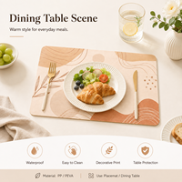 Set de table en PP PEVA avec imprimé abstrait de feuilles, style bohème, imperméable, facile à nettoyer, beige neutre, protection de table à manger, tapis décoratif