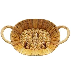 Panier ovale en jacinthe d'eau avec cadre en fer 30x23x7cm, rangement décoratif avec 2 poignées - Product Image 5