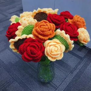 Ramo de girasol de punto hecho a mano para N-091, Kit de flores de hilo de lana para regalo de madre, artesanía de decoración de boda