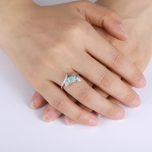 Vintage Dolphin Tail 925 Sterling Silver Larimar Gemstone Wedding <strong>Ring</strong> For Women Whale Tail Design Gift - Product Image 2