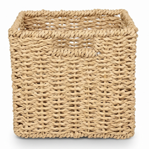 Natural Woven Pantry Storage <b>Basket</b> for Kitchen, <b>Square</b> Wicker Countertop Organizer Bin for Root Vegetables and Fruits - Product Image 1