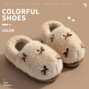 Pantofole da casa invernali da donna coreane all'ingrosso, calde e morbide, in cotone con fiocco a farfalla, con fondo spesso, per interni ed esterni - Product Image 4