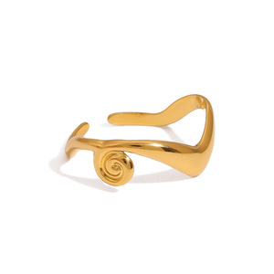 Spiral <b>Opening</b> <b>Ring</b> 18K Gold Stainless Steel Minimalist Design Unisex Jewelry Gift - Product Image 1
