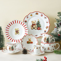 Service de table en céramique Ours de Noël, assiette rayée à bord doré, bol à dessert, tasse, vaisselle, cadeau