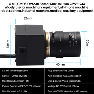 Mini cámara Web USB de 5MP, Webcam CMOS Omnivision OV5640, 5-50mm, varios Focus, lente de montaje CS, cámara Web de vídeo UVC - Product Image 4