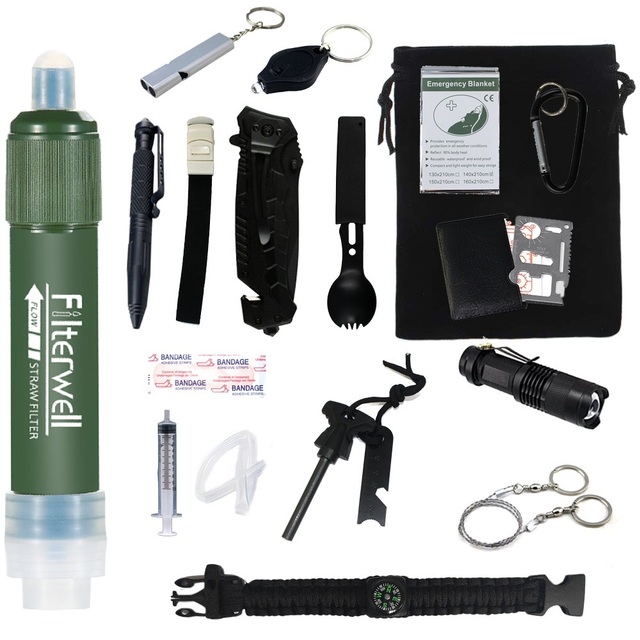 Filterwell Outdoor Emergency Camping Back Pack Mini Personal Water Filter Straw Survival Kit Gear
