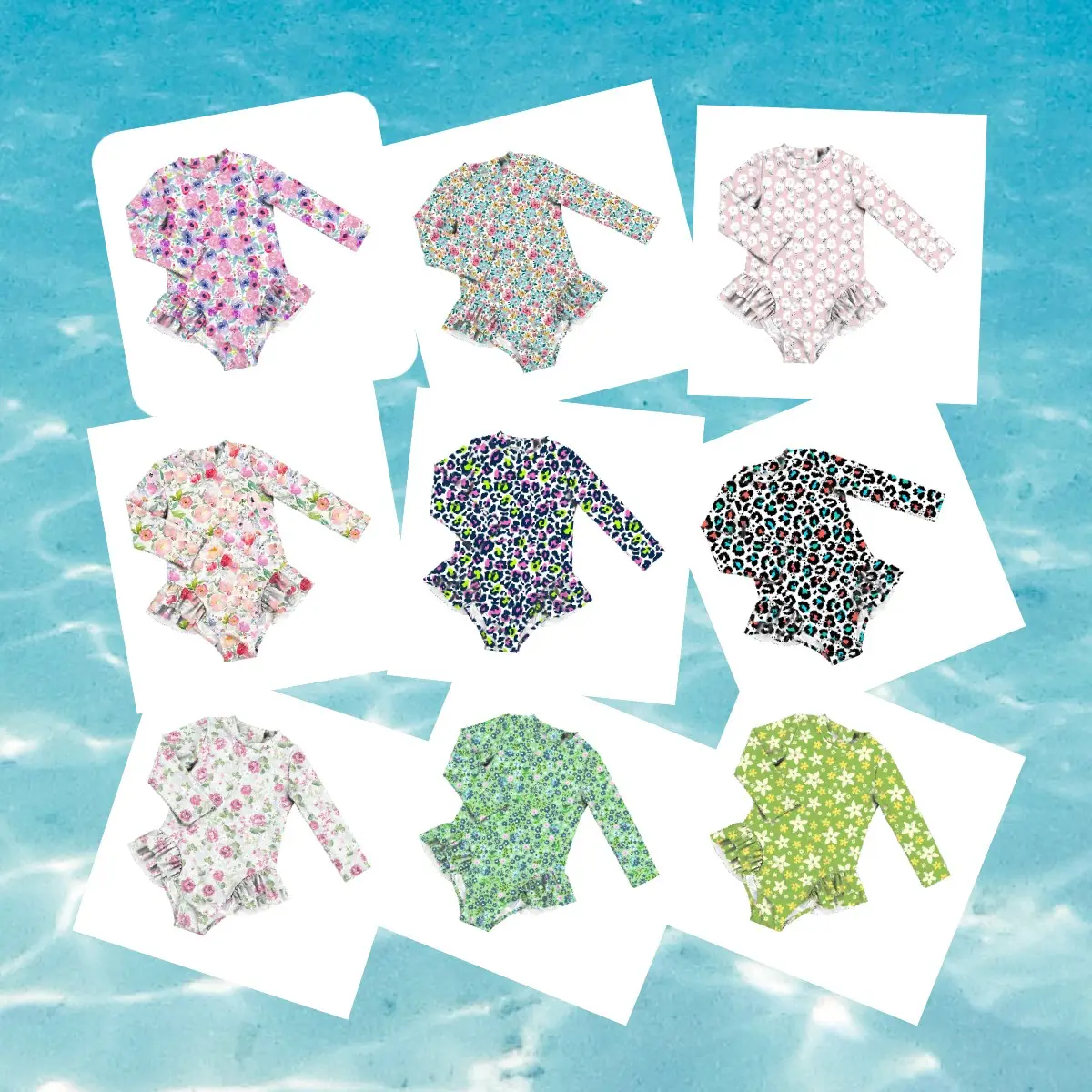 Yiwu Yiyuan Garment floral kids children long sleeve ruffle bottoms swimwear & beachwear little girl swimsuit zip kid swimwear