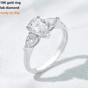 18K Weißgold <span class=keywords><strong>Ring</strong></span> 1,2ct Diamant Drei-Stein Birnenform Labor-Gezüchteter Diamant HPHT CVD Verlobungs-Ehering Schmuck - Product Image 1