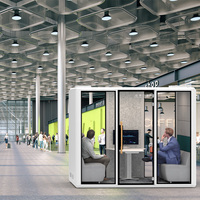 Cabine acoustique modulaire insonorisée 6 places avec éclairage LED, prise de courant et panneau en verre trempé de sécurité