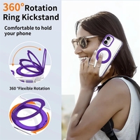 Coque de téléphone magnétique antichoc avec cadre en métal violet, support rotatif et recharge sans fil, personnalisable