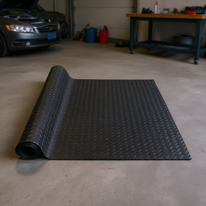 Rouleau de revêtement de sol en caoutchouc à motif diamant 3 mm 4 pi x 8 pi, tapis de garage facile à nettoyer pour voitures et salles de sport industrielles, caoutchouc SBR noir - Product Image 2