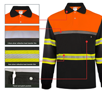 Polo de sécurité haute visibilité réfléchissant à manches longues, vêtement de travail de construction, avec poche, respirant, tissu Bird Eye, vente en gros, logo personnalisé, T-shirt