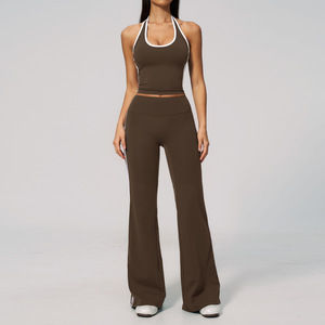 Quick-drying Yoga Wear Sets for Women Halter Gym tank <strong>Tops</strong> High Waist <strong>Peach</strong> Butt Lift Flared Pants Leggings 2 Pieces Sets - Product Image 5