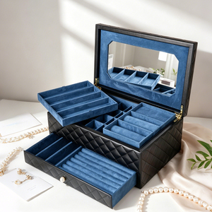 Premium Rhombus Leather Jewelry Case Multi Compartment <b>Ring</b> Necklace Bangle <b>Storage</b> Box Factory Bulk Wholesale - Product Image 2